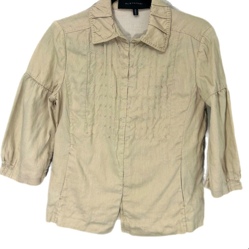 Elie Tahari Cream Blazer Lightweight 100% Linen Size Small